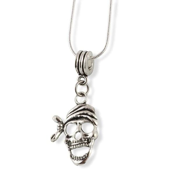 Pirate Skull with Bandana Snake Chain Necklace - Picture 1 of 4